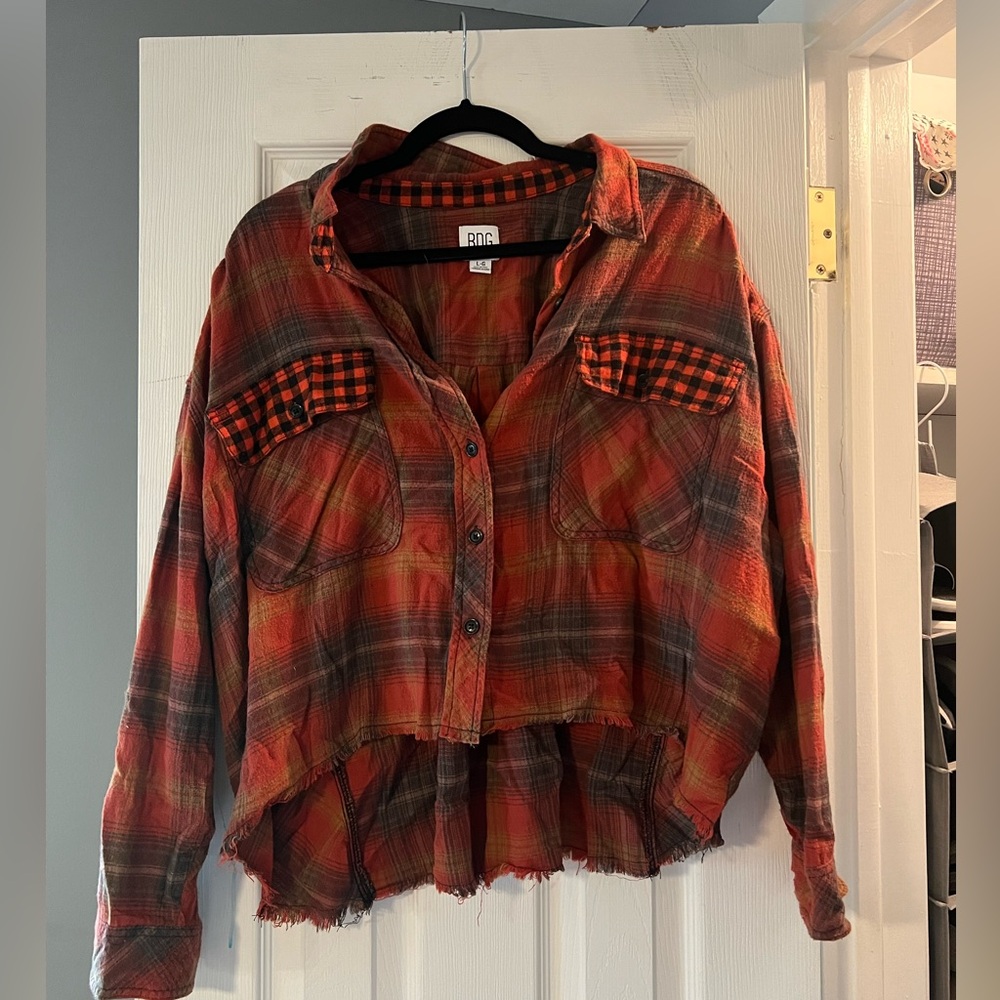 Urban Outfitters, BDG Red Cropped Flannel, Size Large